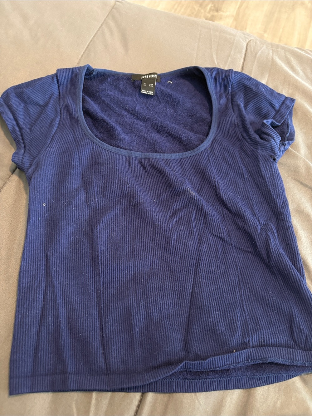 Forever 21 Navy Ribbed Scoop Neck Short Sleeve Top